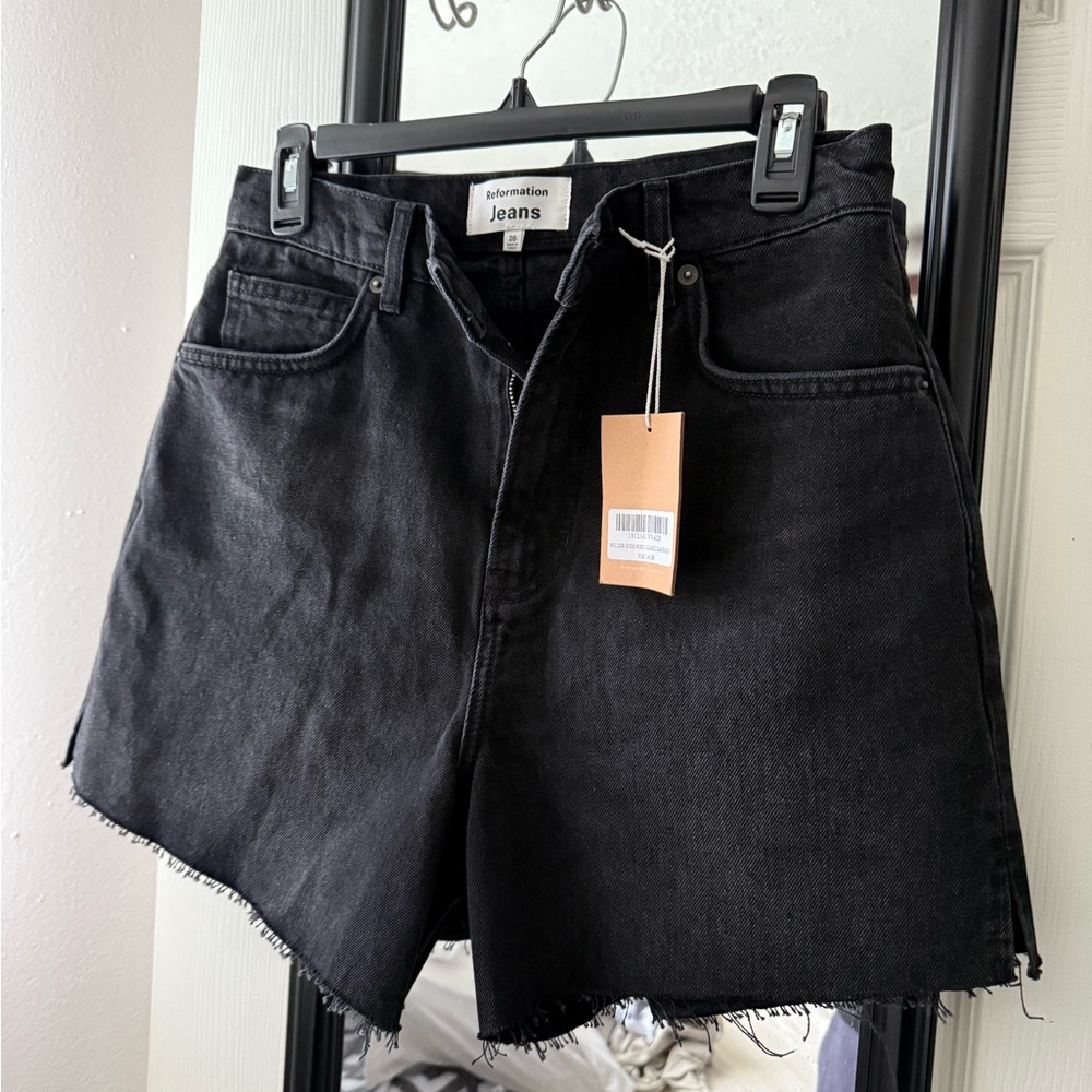 Reformation Black High Waist Denim Shorts